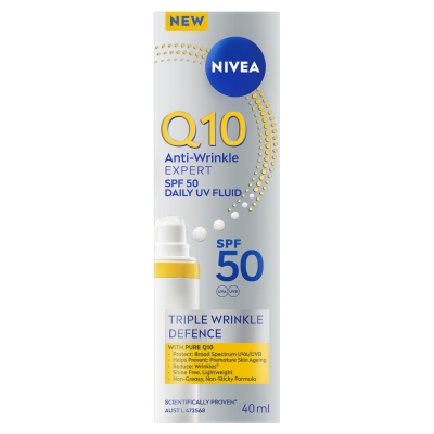 NIVEA КРЕМ ЗА ЛИЦЕ Q10 UV ПРОТИВ ГЛИКАЦИЯ И БРЪЧКИ ДНЕВЕН SPF50 40МЛ
