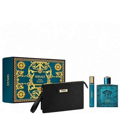 VERSACE EROS КОМПЛЕКТ ПАРФЮМНА ВОДА 100МЛ + ПАРФЮМНА ВОДА 10МЛ + НЕСЕСЕР ЗА МЪЖЕ