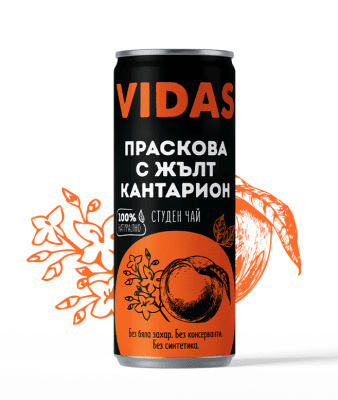 VIDAS СТУДЕН ЧАЙ ПРАСКОВА С ЖЪЛТ КАНТАРИОН КЕН 250МЛ
