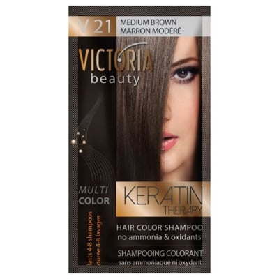 VICTORIA ШАМПОАН ОЦВЕТИТЕЛ ЗА КОСА BEAUTY KERATIN THERAPHY 40МЛ 21 СРЕДНО КАФЯВ